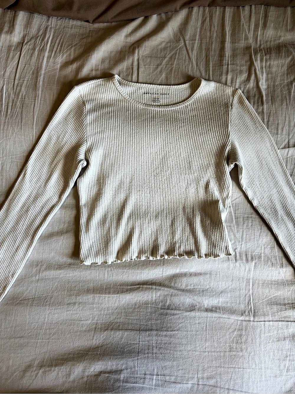 American Eagle ribbed long sleeve top in Cream Size S